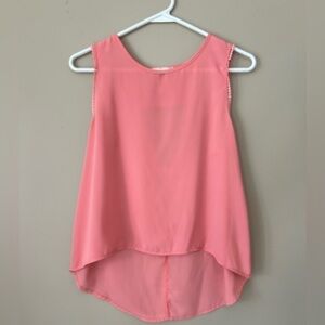Elodie Bubble Gum Pink Racer Back Tank Top Embroidered sleeves size Small